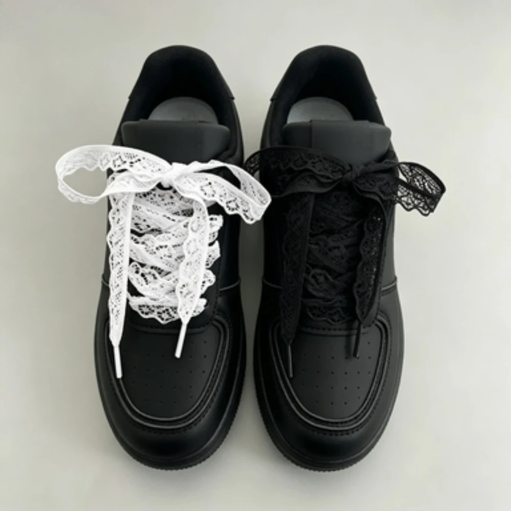 1 Pair Fancy Flat Lace Shoelaces for Women Sneakers, Black White Wide Shoe Laces, Casual Shoe Accessories