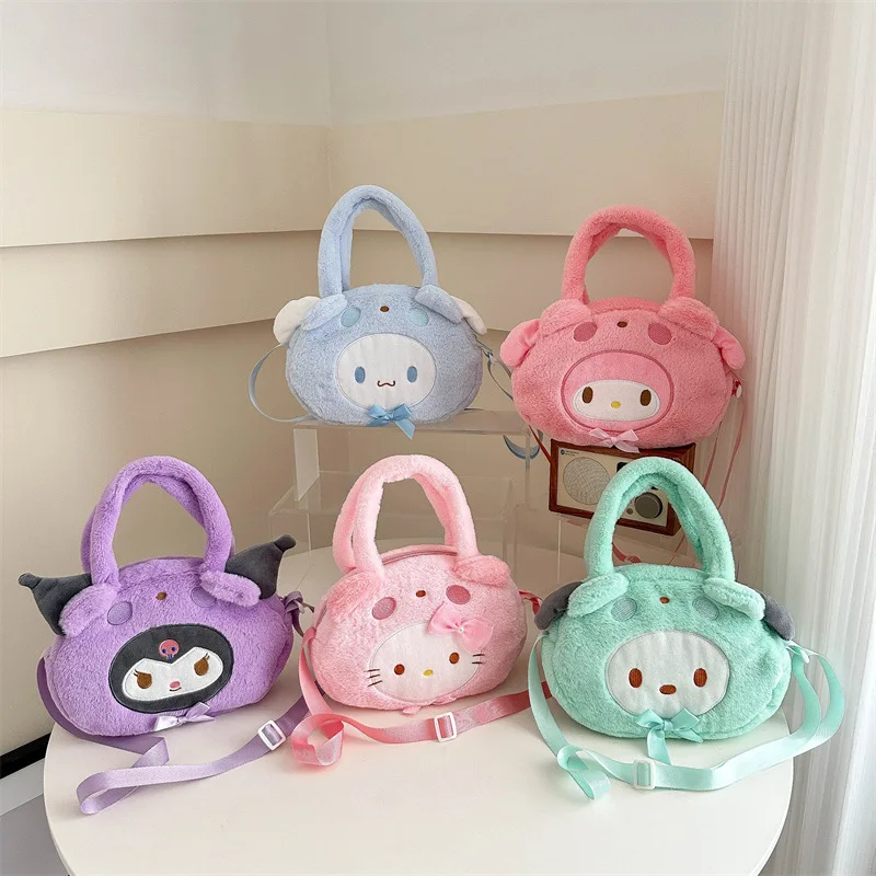 MINISO Sanrio Coin Purse Plush Cute Exquisite Packaging Handle Crossbody Bags Cartoon My Melody Cinnamoroll Kuromi Girl Gift