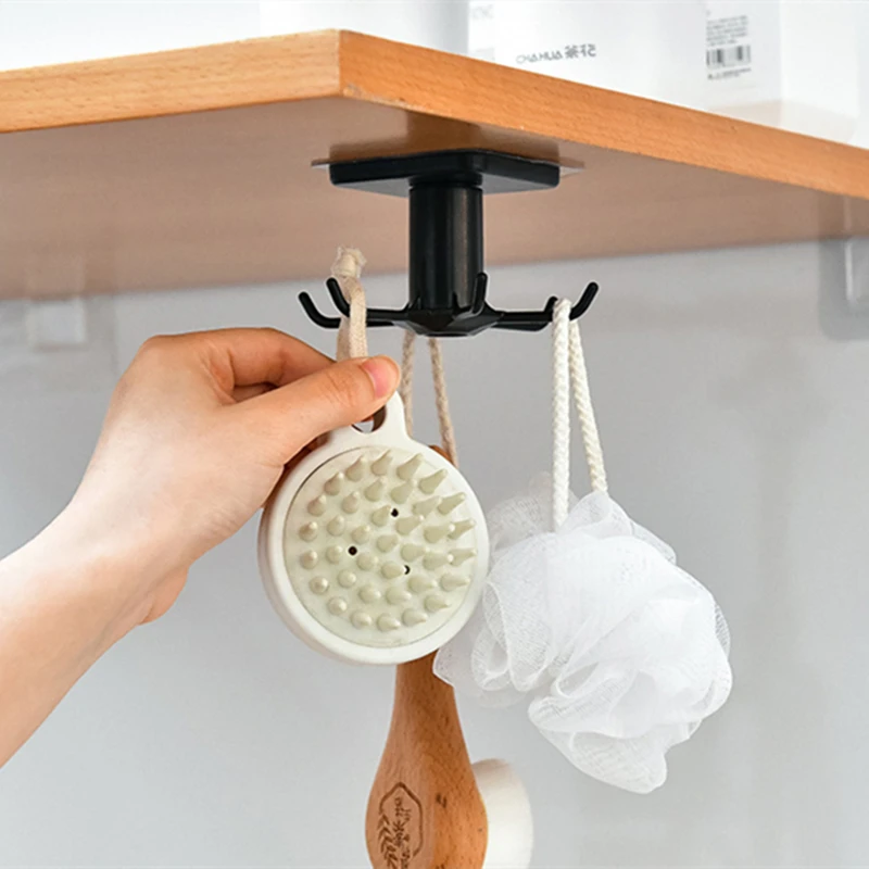 1PC 360 Degrees Rotated Kitchen Hooks Self Adhesive 6 Hooks Wall Door Hook Handbag Clothes Ties Bag Home Hanging Rack