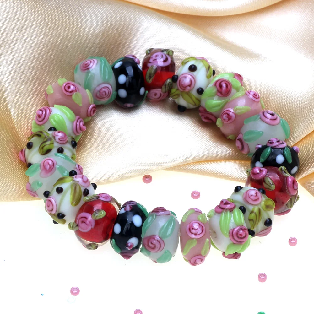 4Pcs/Lot Engraving Pink Snail Flower Handmade Lampwork Glass Bead For Crafts Charm Bracelets/Earring/Necklace DIY Jewelry Making