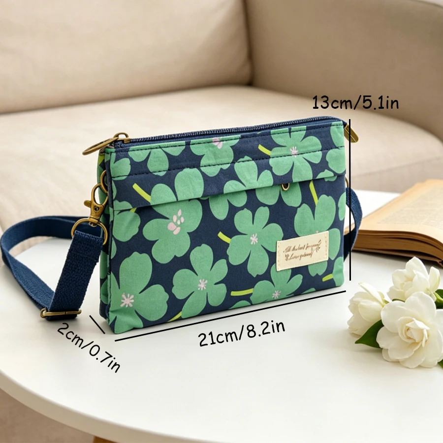 Light Canvas Floral Crossbody Phone Bag Women Multi Pocket Zipper Shoulder Purse Adjustable Strap Mini Hand Wallet