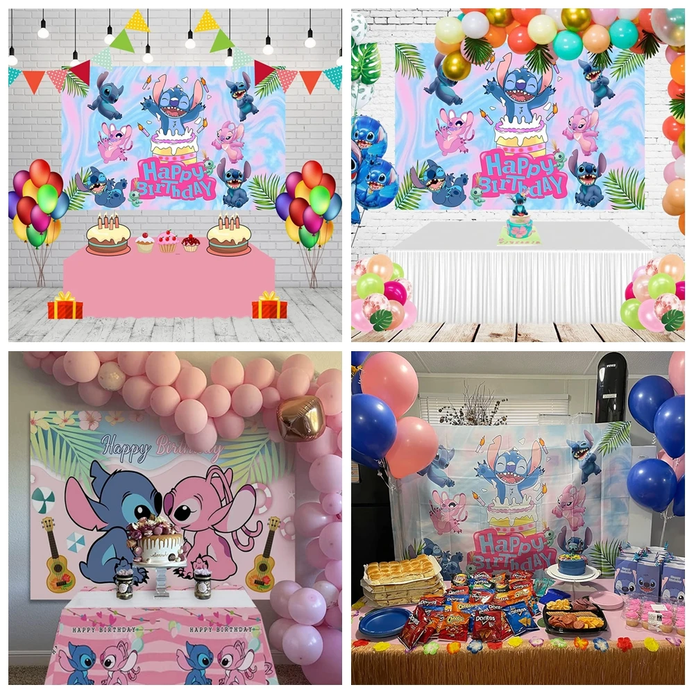 Disney Lilo Stitch Party Kulissen Kinder alles Gute zum Geburtstag Dekoration fotografischen Hintergrund Dekorationen benutzer definierte Dekor Banner