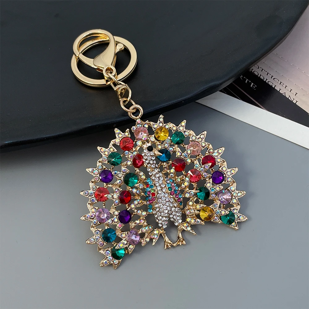 Mascot Peacock Animal Keychain Sparkling Crystal Women\'s Luxury Bag Pendant Sri Lanka Souvenirs Gifts