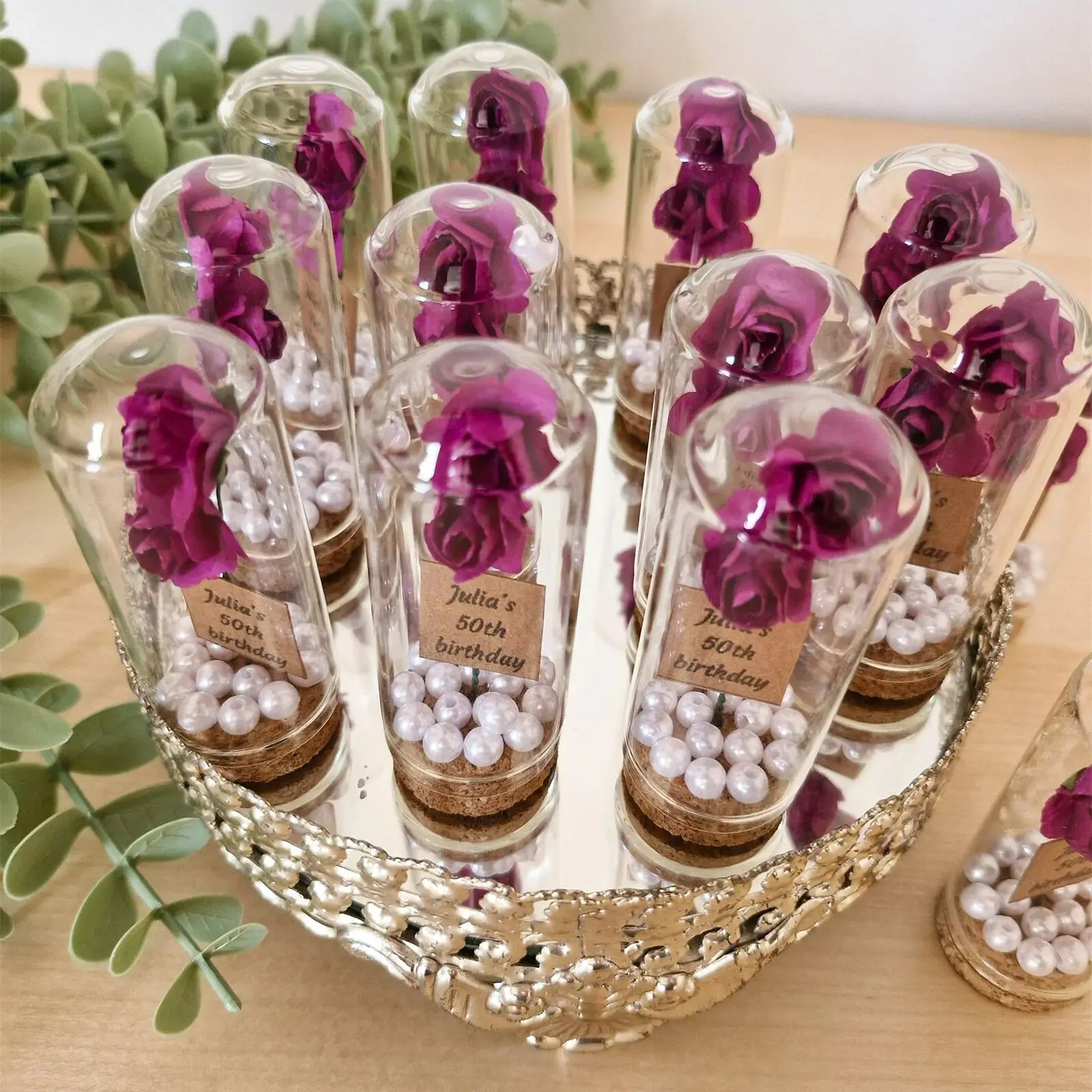 

Фиолетовая роза в стеклянном куполе для гостей, подарки на годовщину свадьбы, 30, 40, 50, 60, вечеринка по случаю дня рождения, свадебный душ, пользу