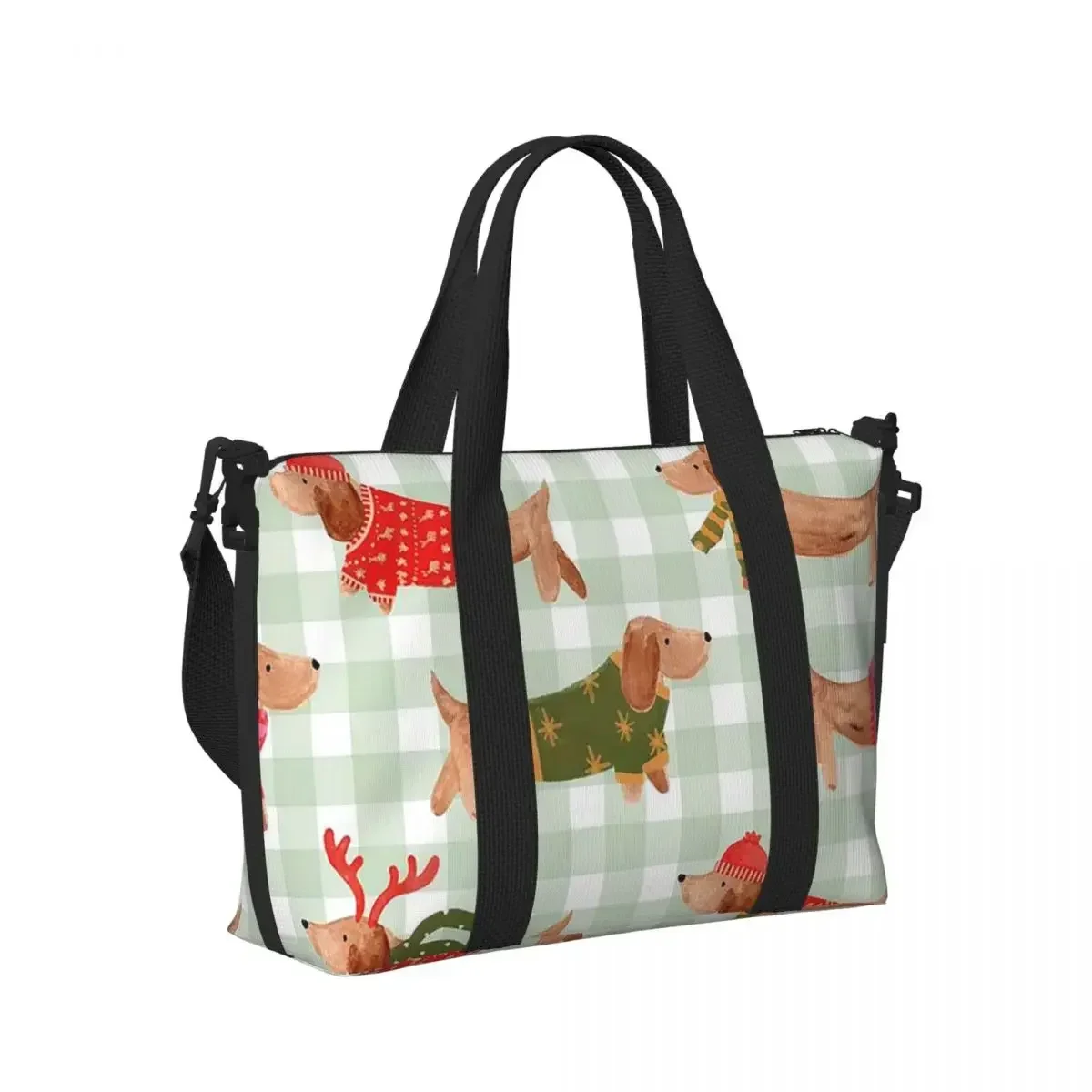 Couple Dachshund Dog With Heart Sausage Badger Dackel Puppy Beach Travel Bag Tote Bag for Gym Women Shopping Duffle Shoulder Bag