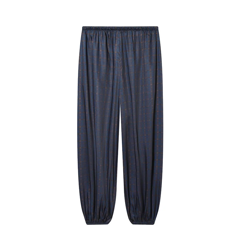 سروال نسائي فانوس ساتان بنمط داكن مع خصر مرن وأصفاد برباط ملابس نسائية مريحة غير رسمية