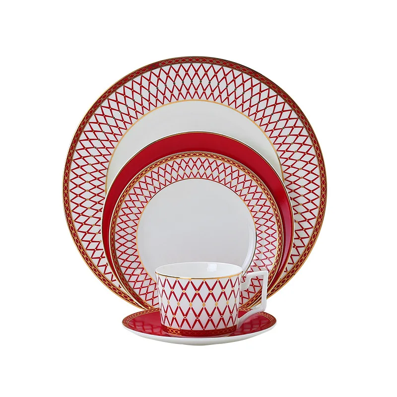 

Bone china steak plate model room decoration red western food dish plate coffee tea cup
