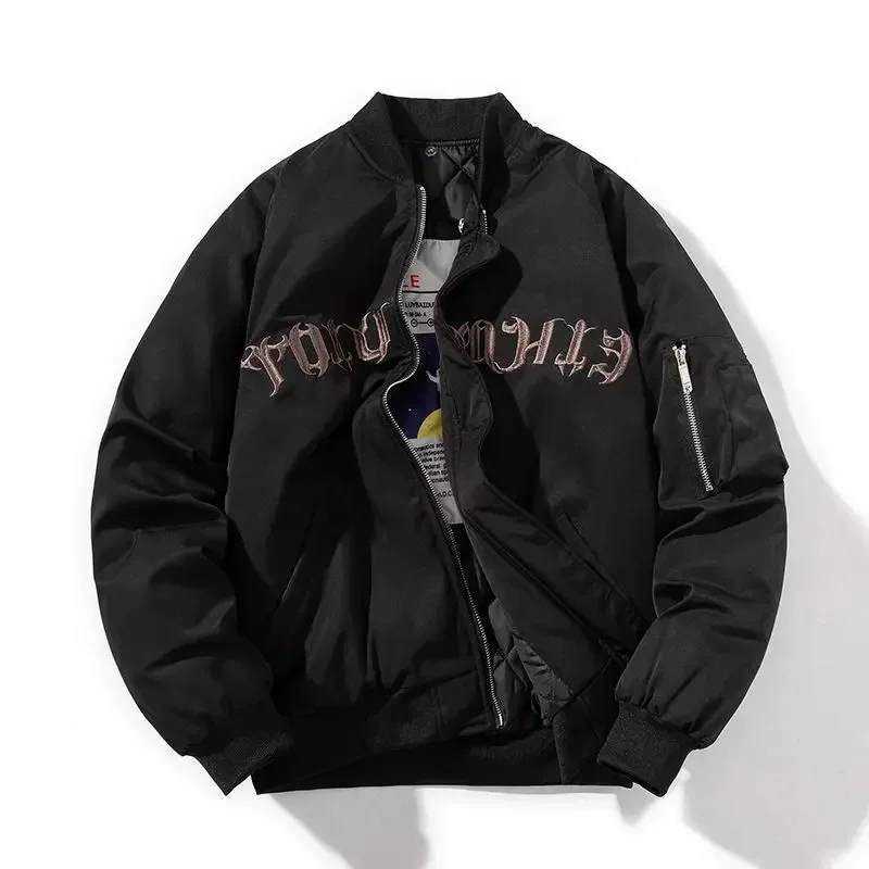Trendy Letter Printed Baseball Uniforms Couple American Bomber Jackets Casual All-match Personality Stand-up Collar Jacket Men