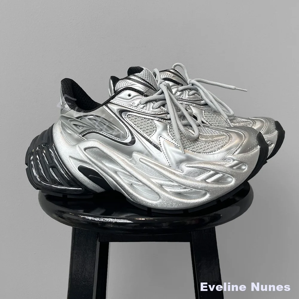 2026 Spring/Summer New Arrivals Silver Sneakers Women 6cm Platform Height-Increasing Casual Sneakers Fashion Casual Couple Shoes