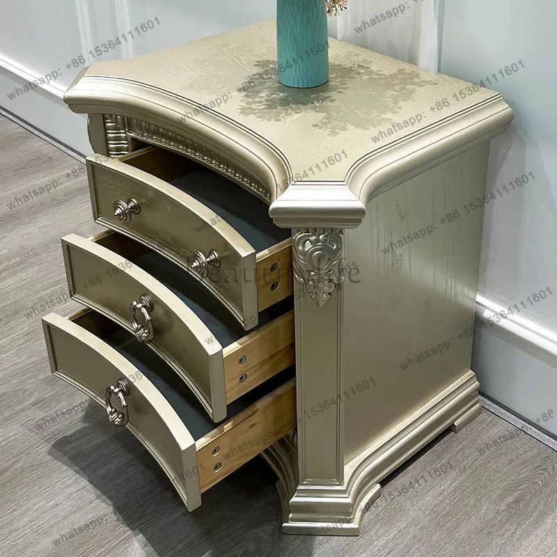 FG American Retro Carved Bedside Storage Locker, Bedroom Wall Bedside Storage Cabinet