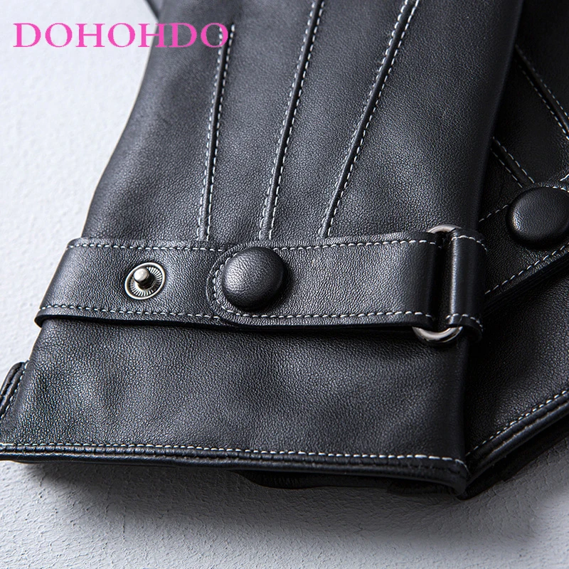 الرجال لوه كو قفازات جلدية سوداء الخريف الشتاء شاشة تعمل باللمس وسيم زائد المخملية بولي Leather قفازات جلدية قفازات الشتاء الدافئة للدراجات النارية