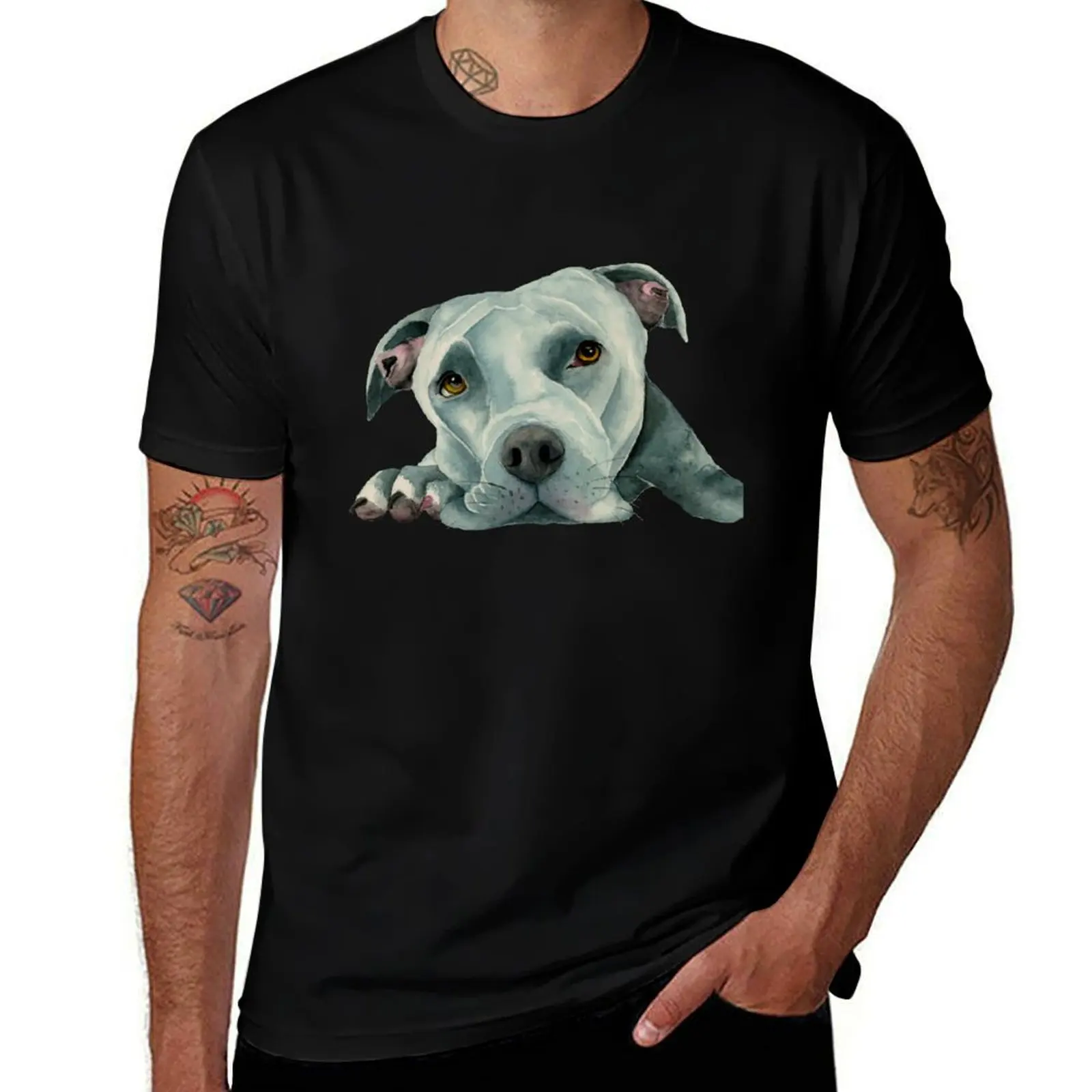 Big Old Head Pit Bull Dog Watercolor Art T-Shirt Plus Size All Match Tee Shirt T-Shirt