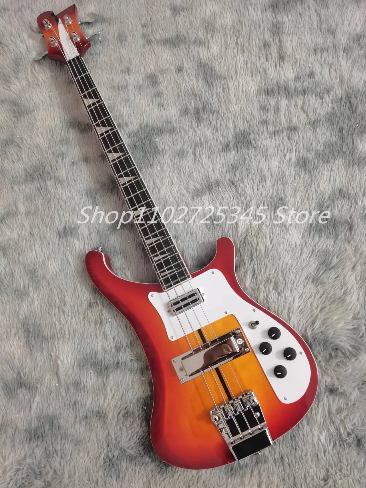 4-string bass, sunset color, Rose Wood fingerboard, silver accessories, neck running through the body, including shipping cost