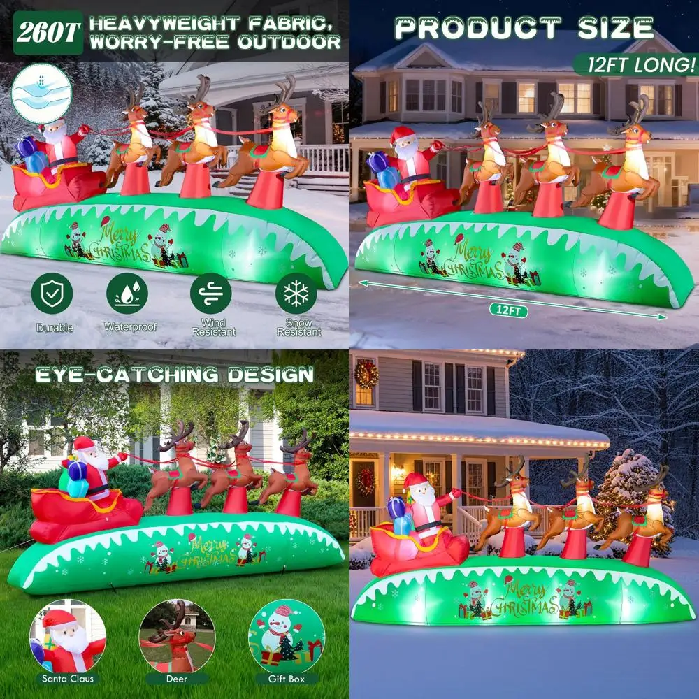 

Giant 12FT Santa Sleigh & Reindeer Inflatable Outdoor Christmas Decorations with LED Lights