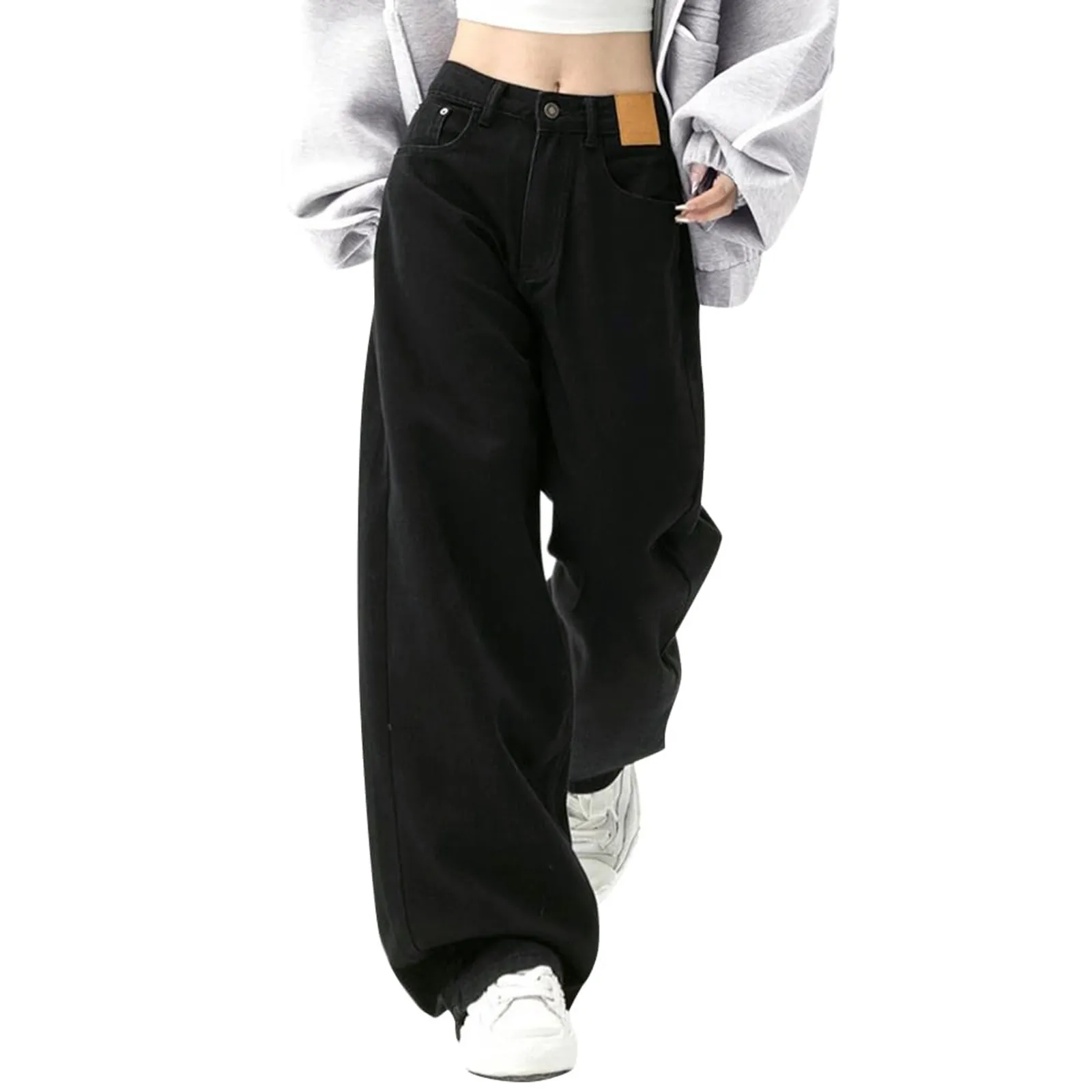 Womens Y2K Harajuku Hippie Black Baggy Jeans 2024 Korean Oversize Wide Leg Denim Pants Female Versatile Streetwear Trousers