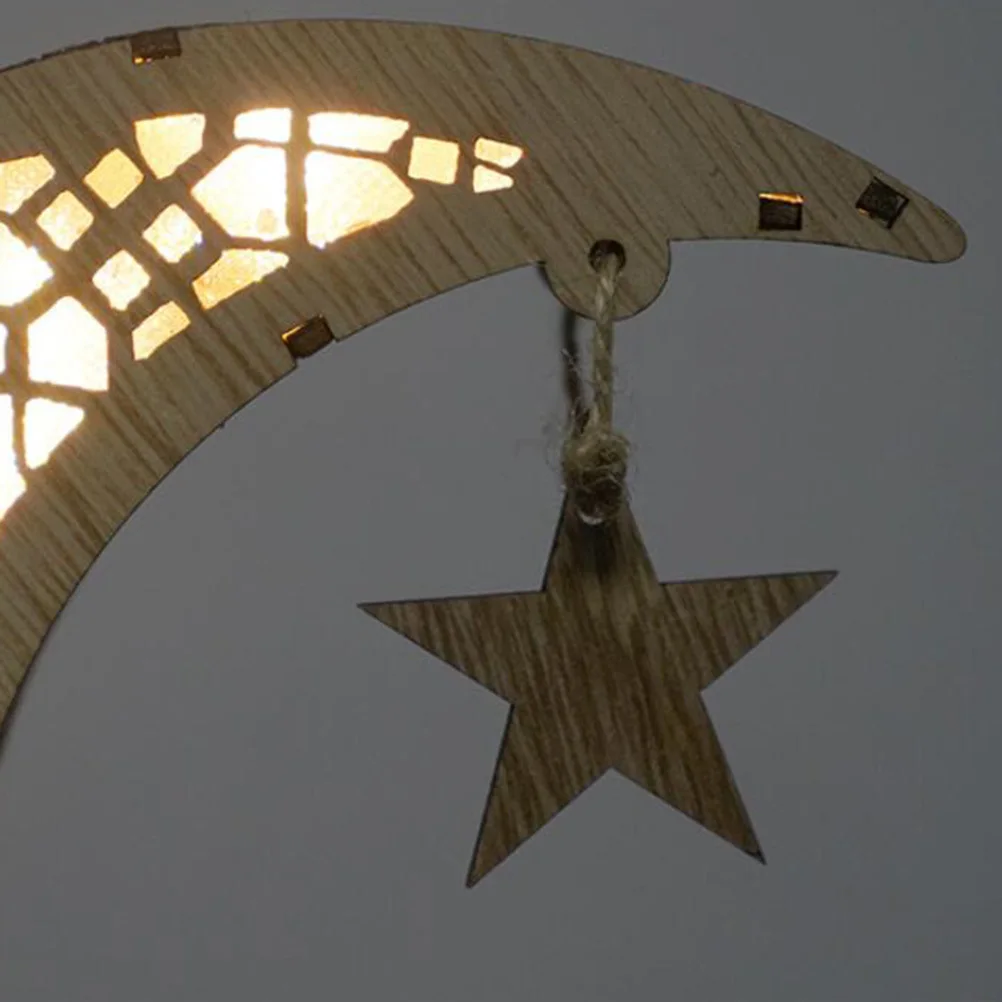 

Wooden Ramadan Moon Night Light Yellow Decorative Night Lamp Powered for Festival Birthday Home Decoration