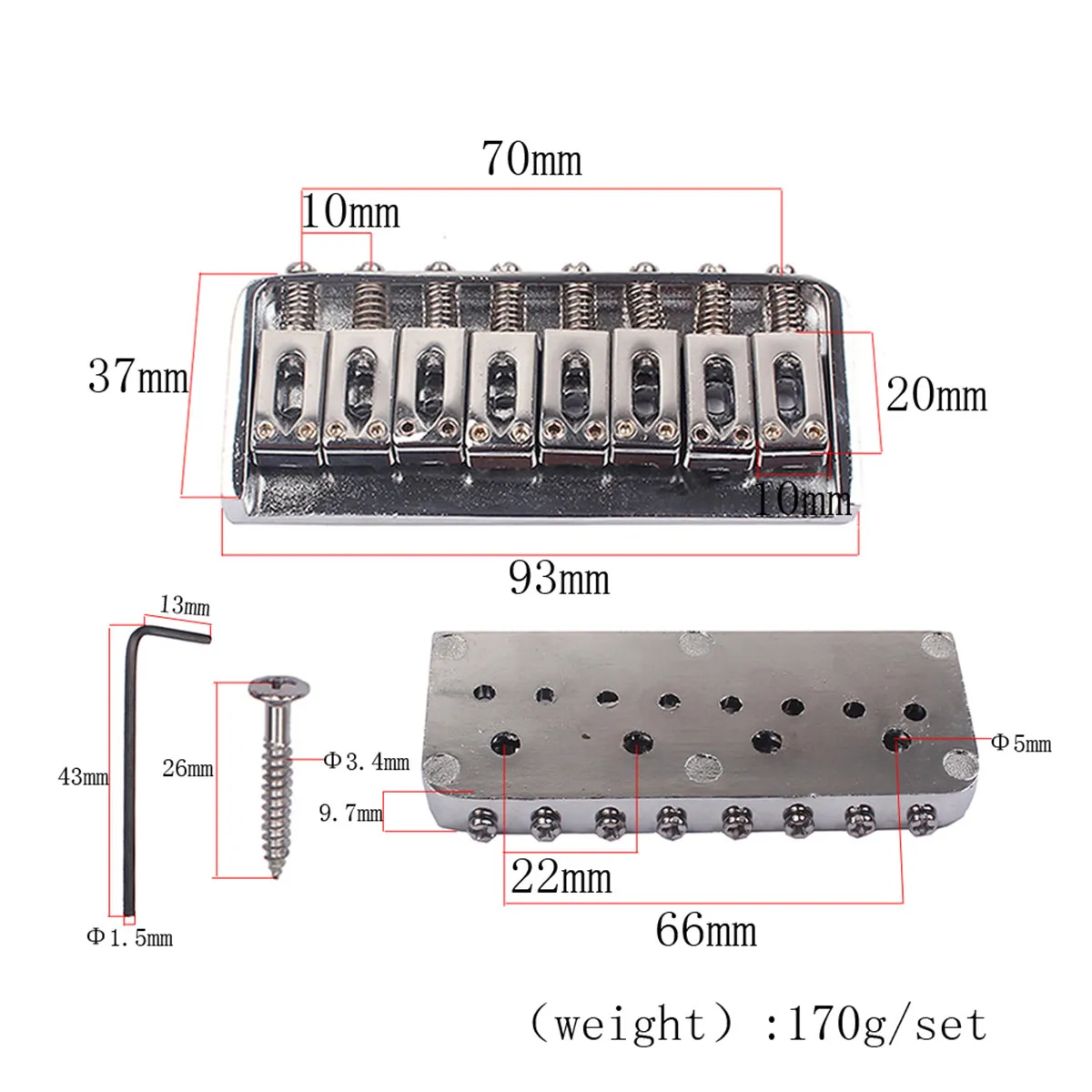 8 String Guitar Bridge Solid Metal Bridge for Bass Guitar Well Polished Smooth Surface Lightweight Robust Construction Rust