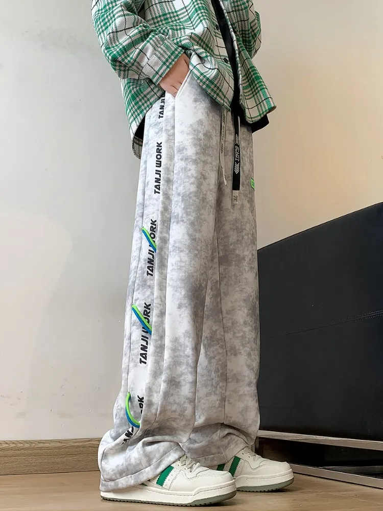 

Youthful Vintage Dyeing Straight Leg Dir Pants Spring Autumn Loose Wide Leg Long Trousers for Teenage Boys Casual Faion