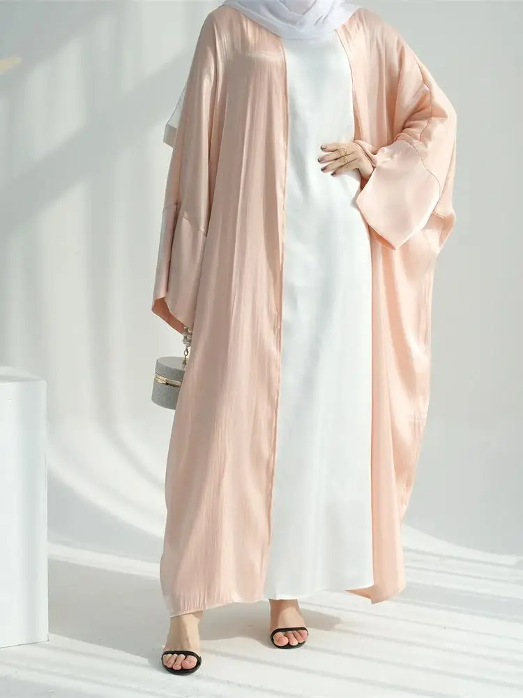 Black Muslim Women Satin Kimono Abaya Damen Dubai Elegant Luxury Kaftan Modest Dress Islam Caftan Marocain Robe Femme Musulmane