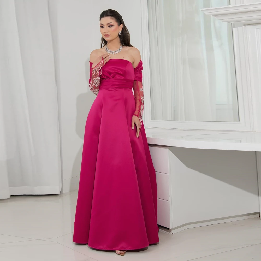 

ROSELLA Pink Pleated Off Shoulder Evening Dresses with Beaded Gloves New 2023 A Line vestidos para mujer elegantes y bonitos