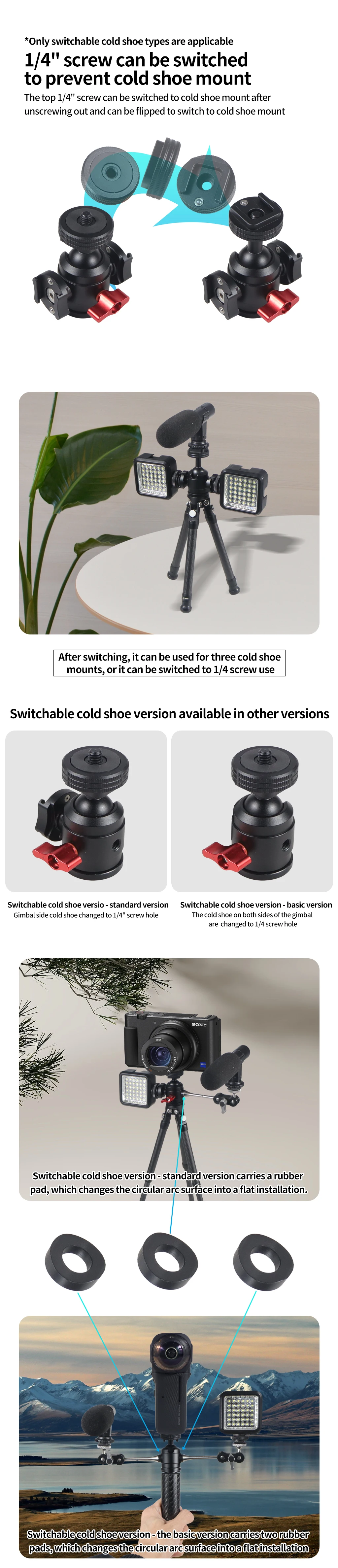Mini Stativ Swivel Ball Kopf mit Kalten Schuh Mount Adapter für DSLR Kamera Monitor Vlog Flash Licht Mikrofon Magie Arm stehen – Detail 3
