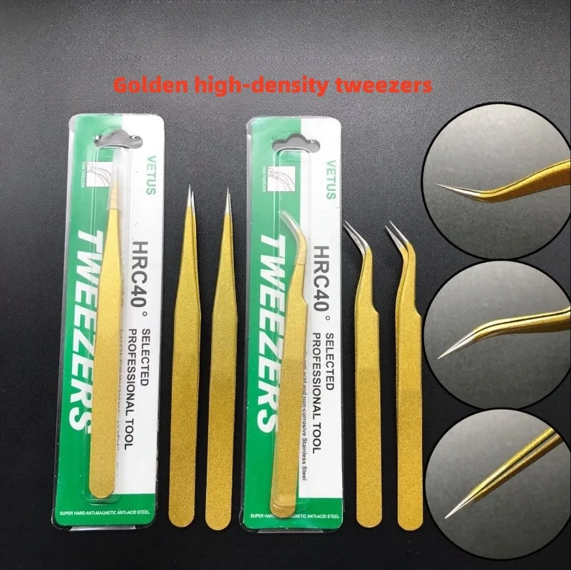 

Golden tweezers, curved tweezers, straight tweezers, beauty industry, eyelash grafting, nail art, high-precision tweezers tools