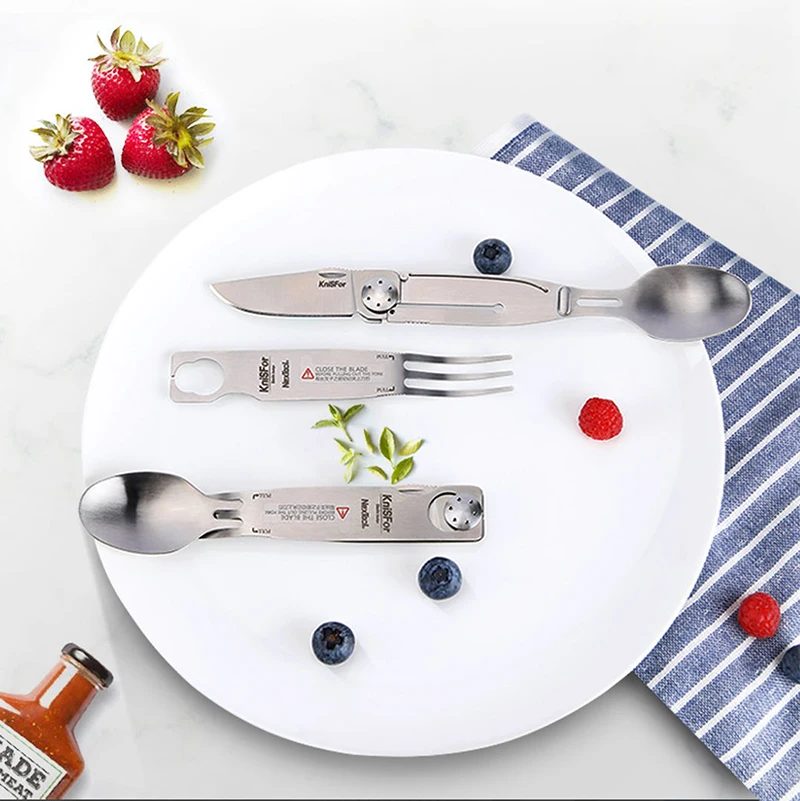 Nextrool Portable Stainless Steel Camping Picnic Cutlery Knife Fork Spoon Folding Knife Multi-tool Flatware Tableware Travel Kit