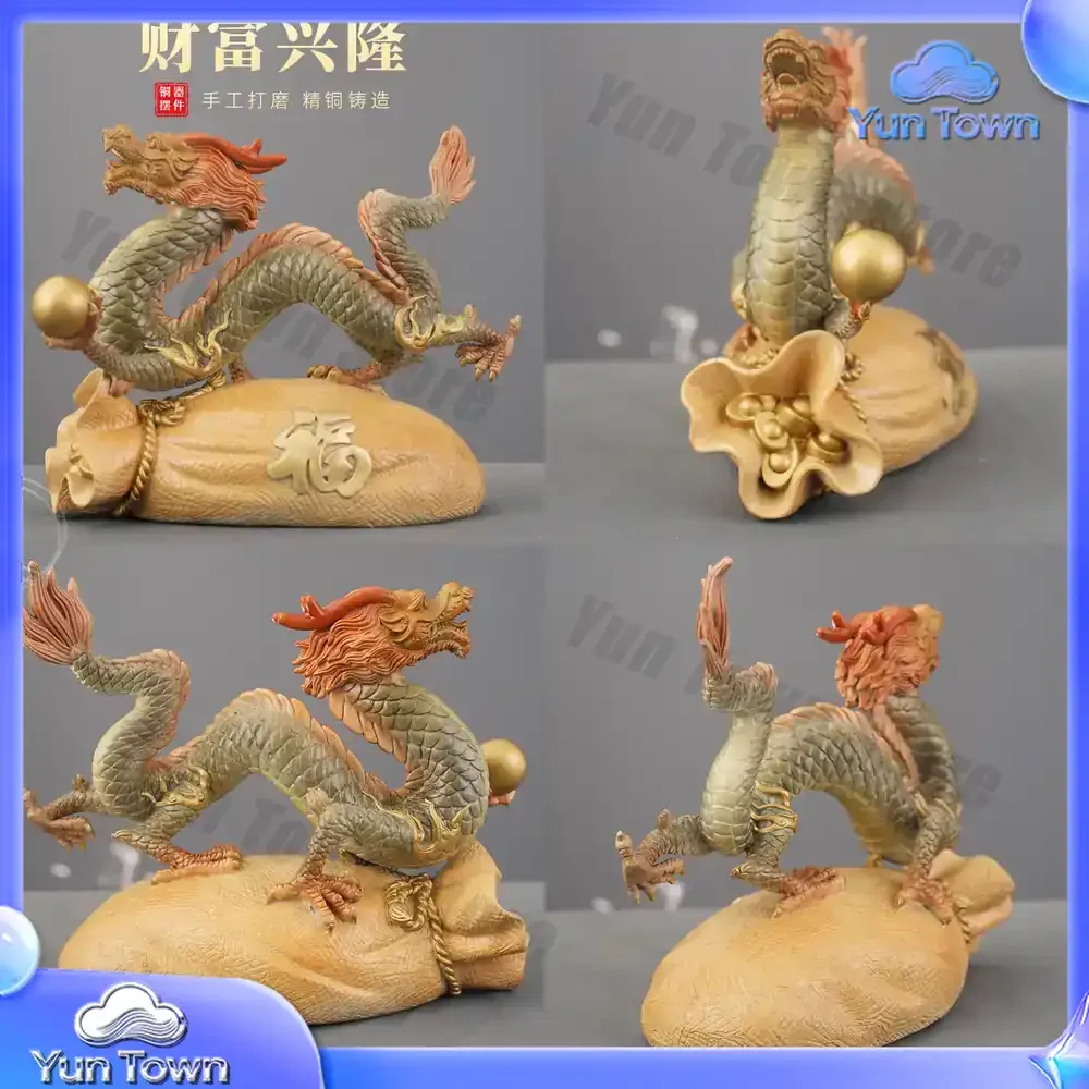 Fortune Xinglong Brass Ornament Painted Zodiac Dragon Crafts Living Room Ornament Opening Gift Desktop Copper Ornament