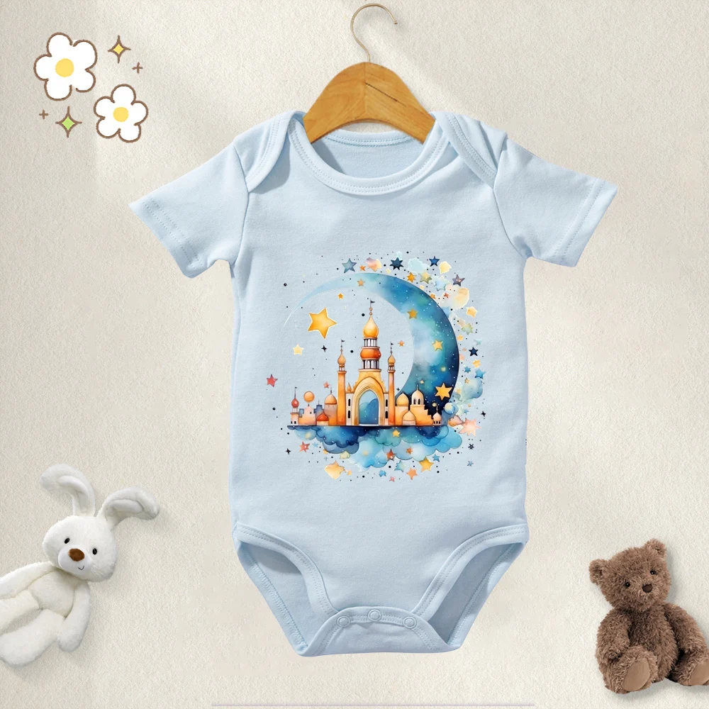 

My First Ramadan Moon Pure Cotton Baby Onesie Bodysuit for 0 To 12 Months Newborn Short Sleeves Romper Onesies Baby Clothes