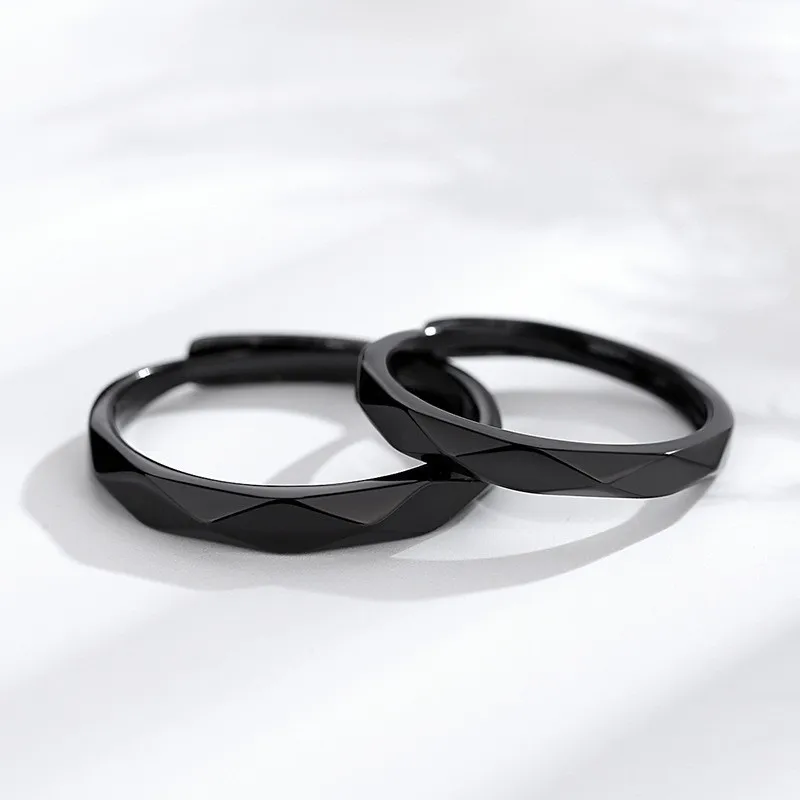 Fashion Black White Ring Geometric Irregularities Smooth Couple Adjustable Rings Simplicity Student Party Jewelry