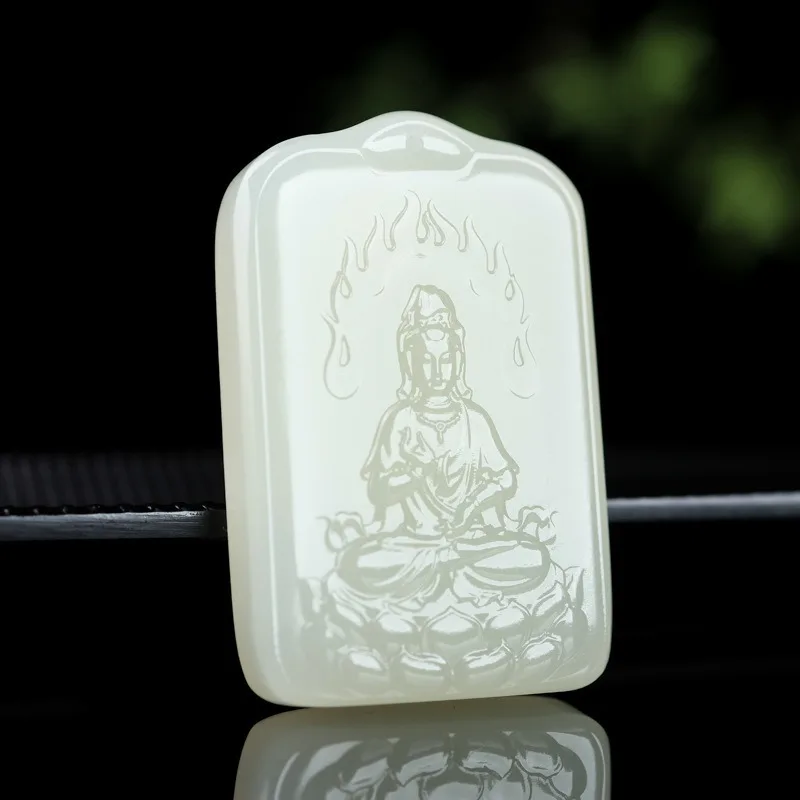 Afghan Jade Men's Patron Saint Pendant Fine Guanyin Bodhisattva Pendant Lotus Guanyin Brand