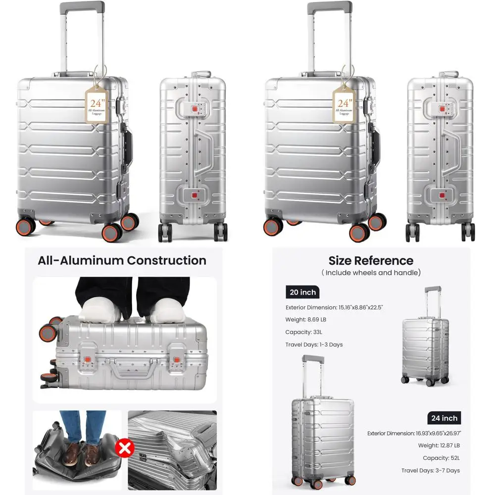 

Aluminum 24 Urban Explorer Check-In Luggage with Spinners, TSA Lock, Silver