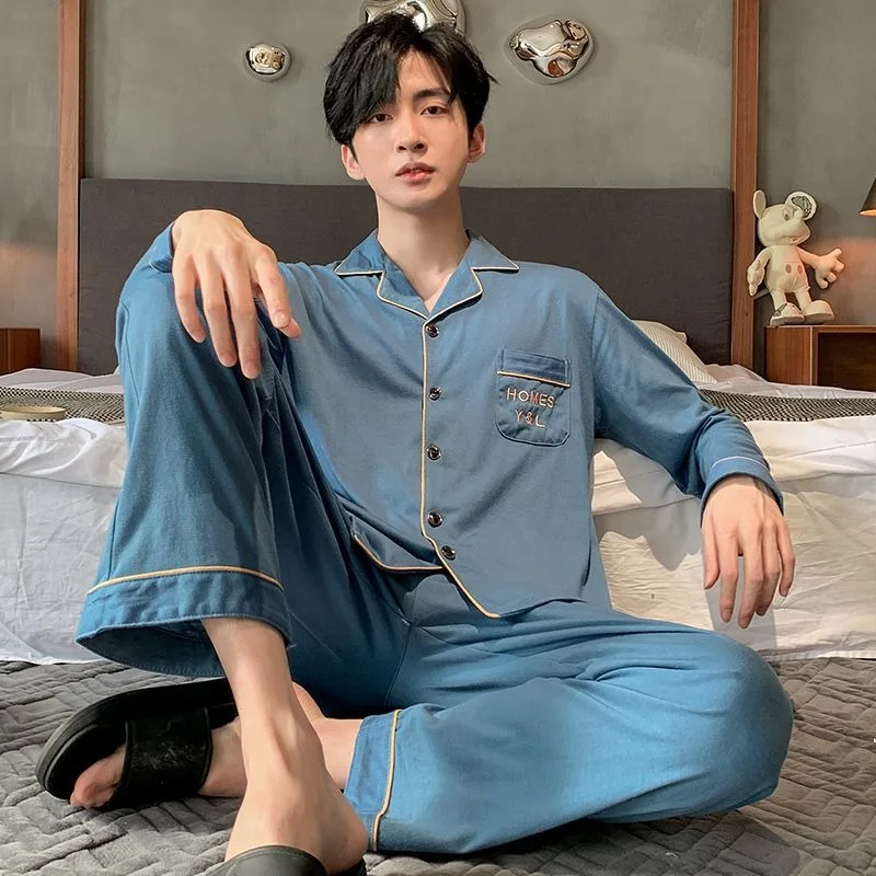 Pajamas Men's Pure Cotton Spring Autumn Loungewear 2024 New Boys High-end Sleepwear Long Sleeved Summer Thin Casual Homewear Set