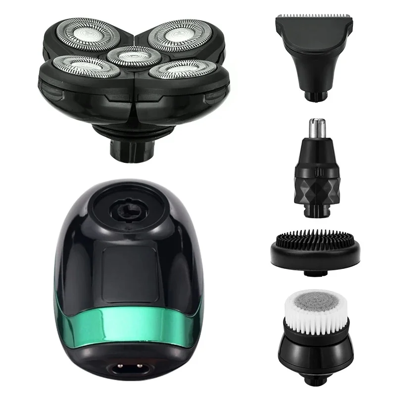 5 in 1 4D Men's Multifunction Bald Head Electric Shaver 5 Floating Heads Beard Nose Ear Hair Trimmers Razor Clipper Facial Brush