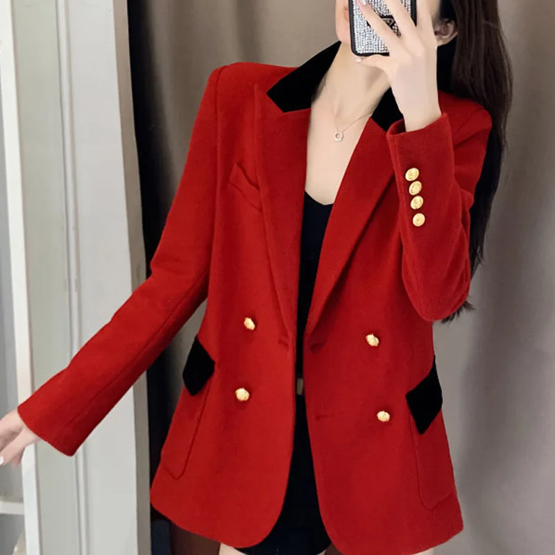 Imagem -04 - Blazer de Botão de Lapela Feminino Tops Casuais Solto Roupas Emendadas Todos os Fósforos Escritório Moda Coreana Novo Outono 2023