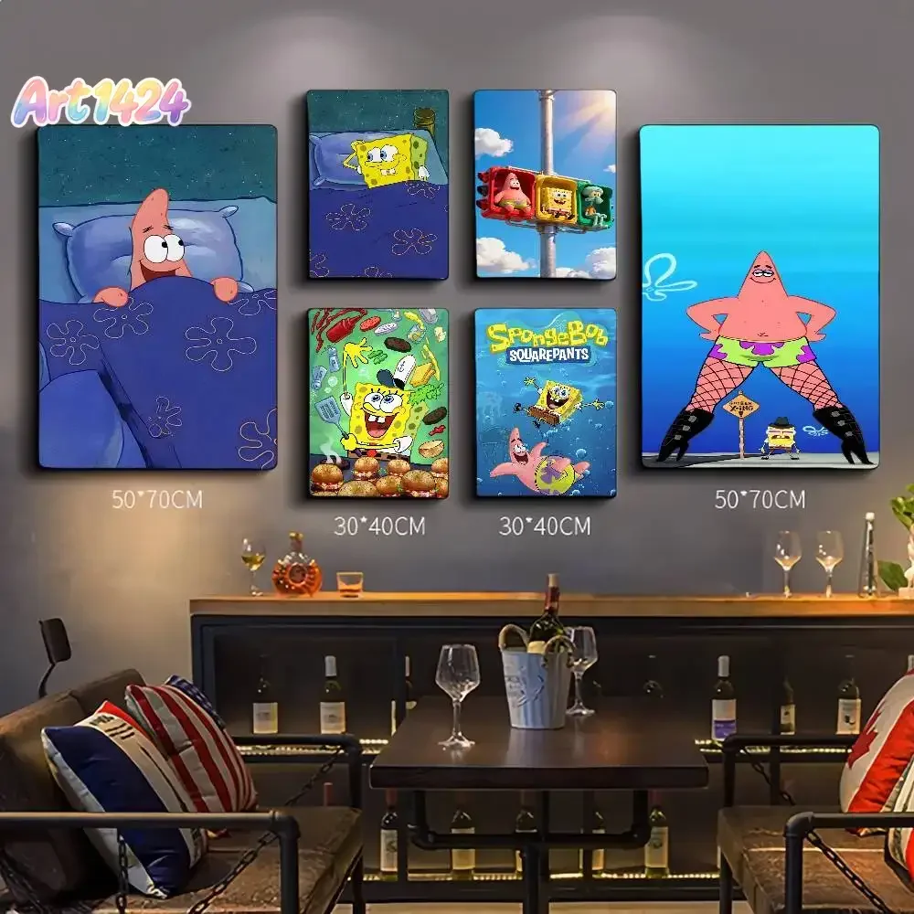 Anime SpongeBob SquarePants Anime Posters Sticky HD Quality Wall Art Retro Posters For Home Kawaii Room Decor