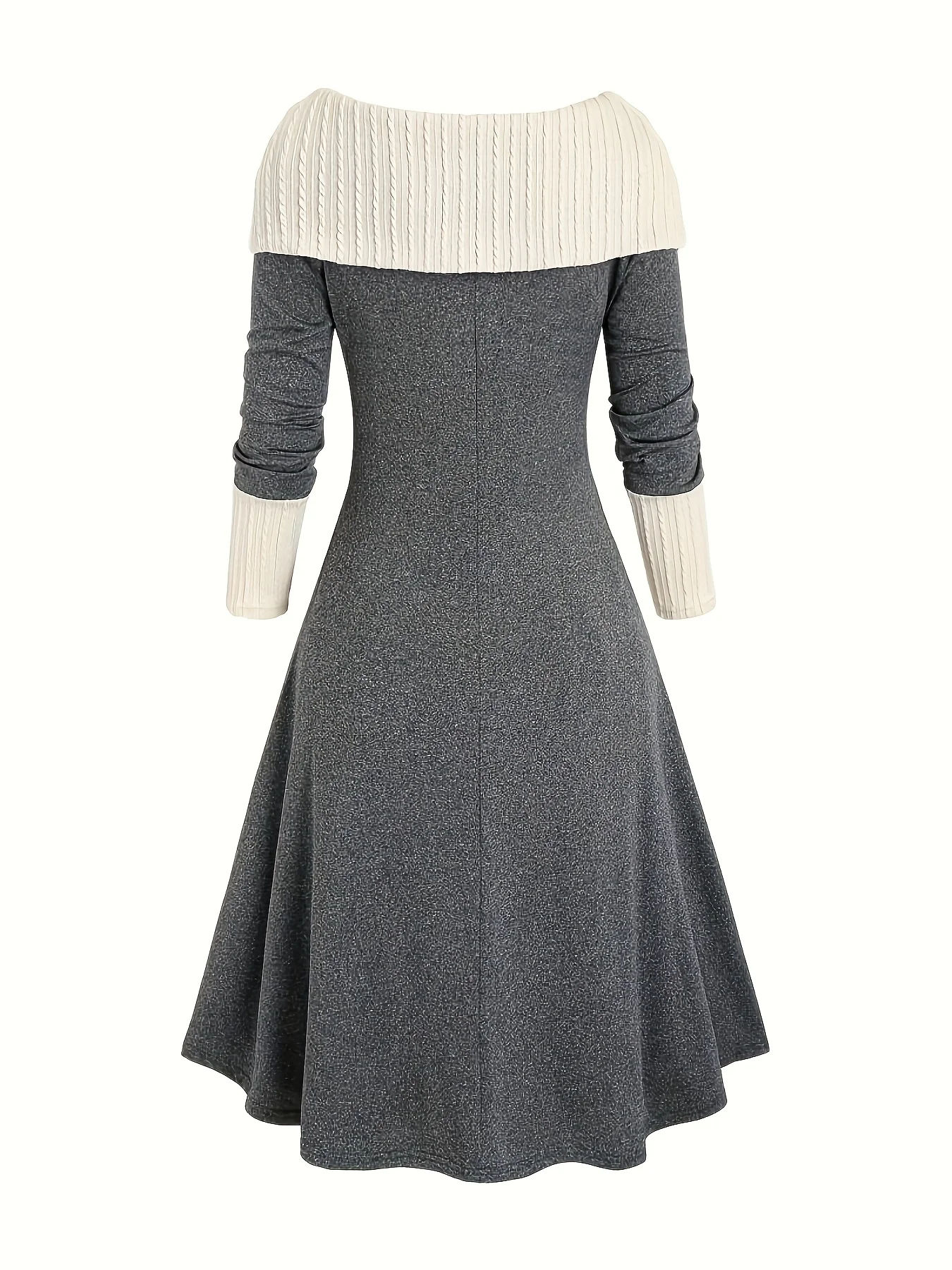 Elegant Vintage Color Block Knit Dress - Easy Care & Comfort Fit for Fall/Spring Elegance, Women's Fashion