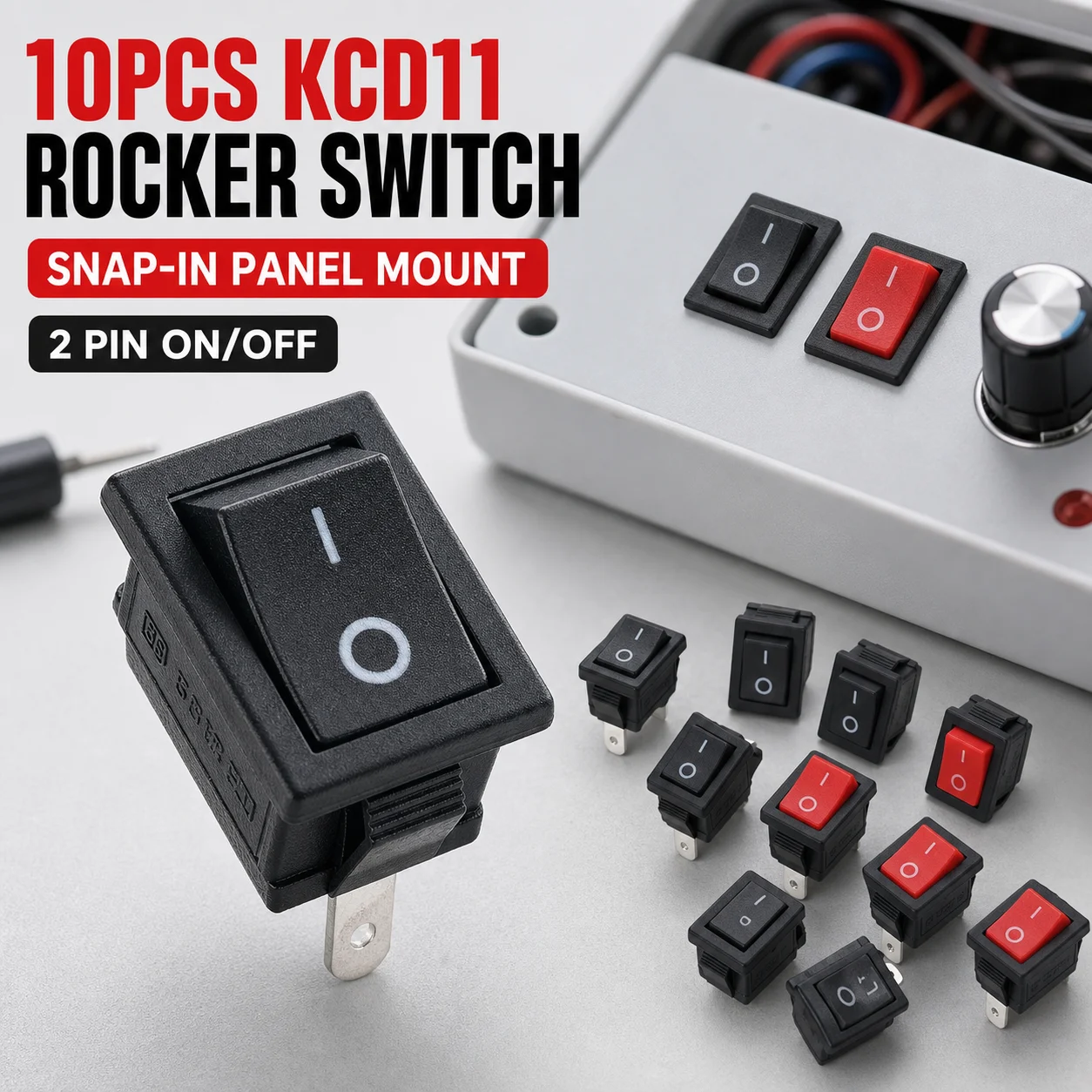 10 Stück KCD11 Mini-Wippschalter SPST 2-polig EIN/AUS Einrastmontage 10x15mm Netzschalter für DIY-Elektronikgeräte
