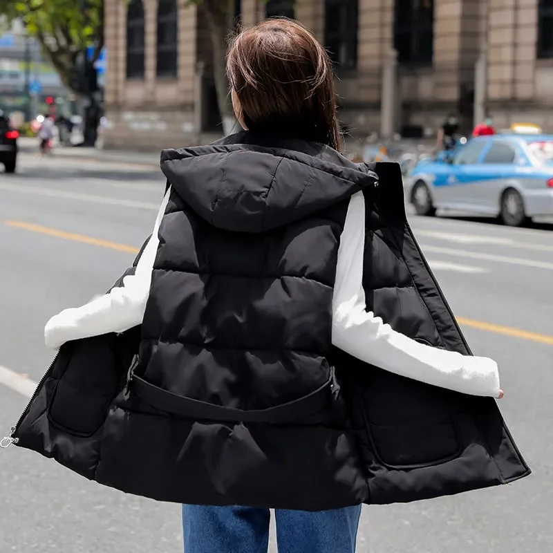 2024 New Winter Jacket Sleeveless Waistcoat Women Underwaist Coat Long Hooded Quilted Puffer Vest Female Warm Thicken Outerwear