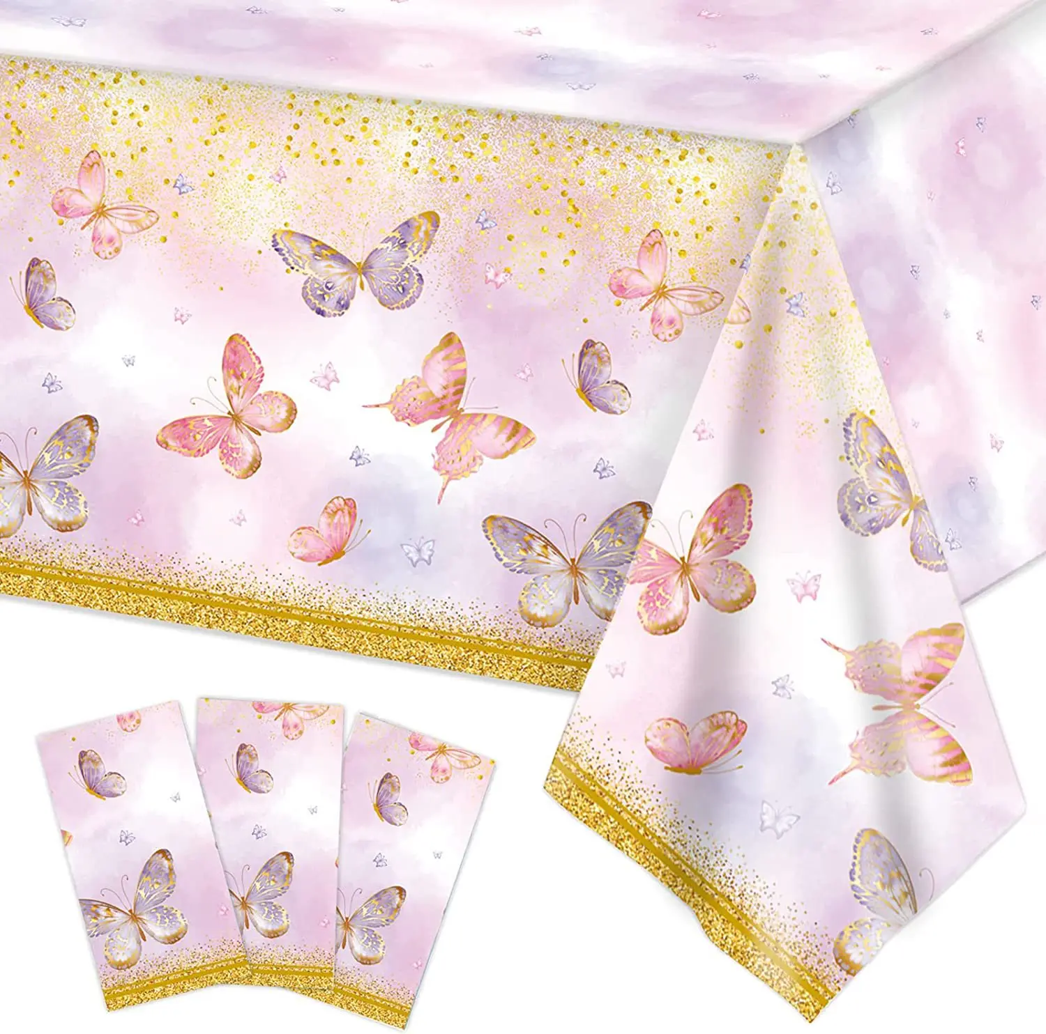 New Purple Butterfly Waterproof Tablecloth Spring Butterfly Theme Birthday Party Decoration Girls 1st Birthday Party Baby Shower