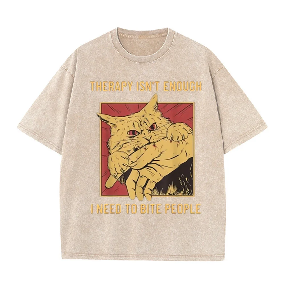 2026 Women Therapy Isn't Enough Cat Meme Print T Shirt Funny Slogan Casual Loose Soft Short Sleeve Summer Streetwear Fashion Top