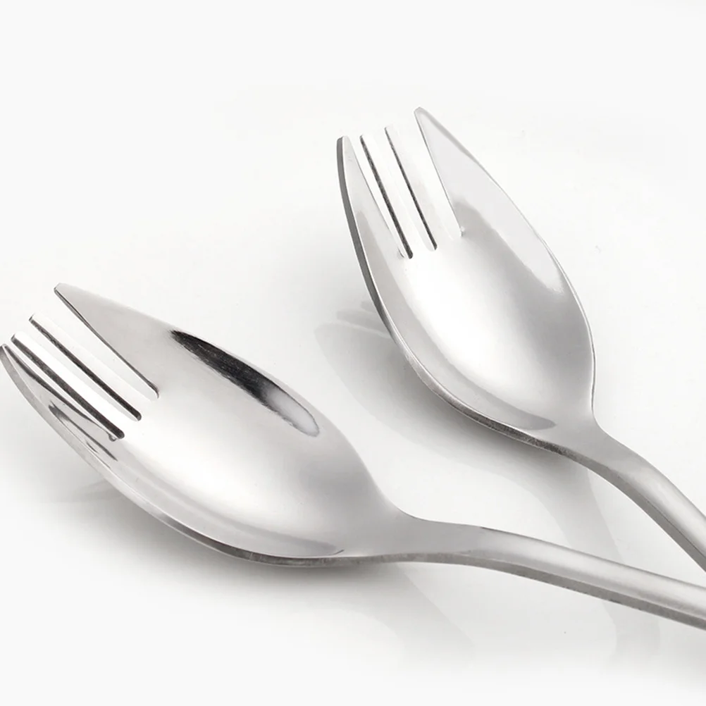 

6pcs Stainless Steel Spork Fork Spoon Dual Purpose Salad Picnic Camping Utensil Outdoor Eating Tool For Ice Cream Fruit