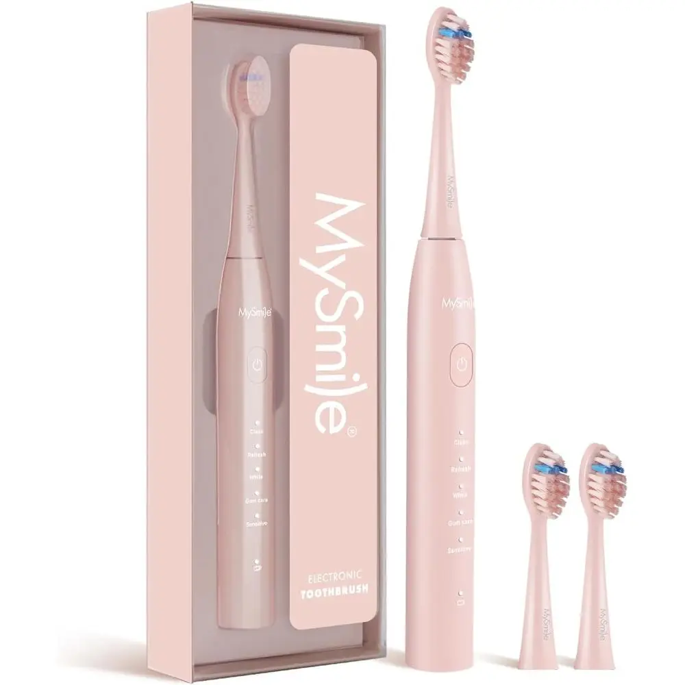 

Portable Rechargeable Electric Toothbrush for Adults with 3 Brushes, 2-Minute Timer, 45,000 VPM, 60-Day Battery Life - Pink
