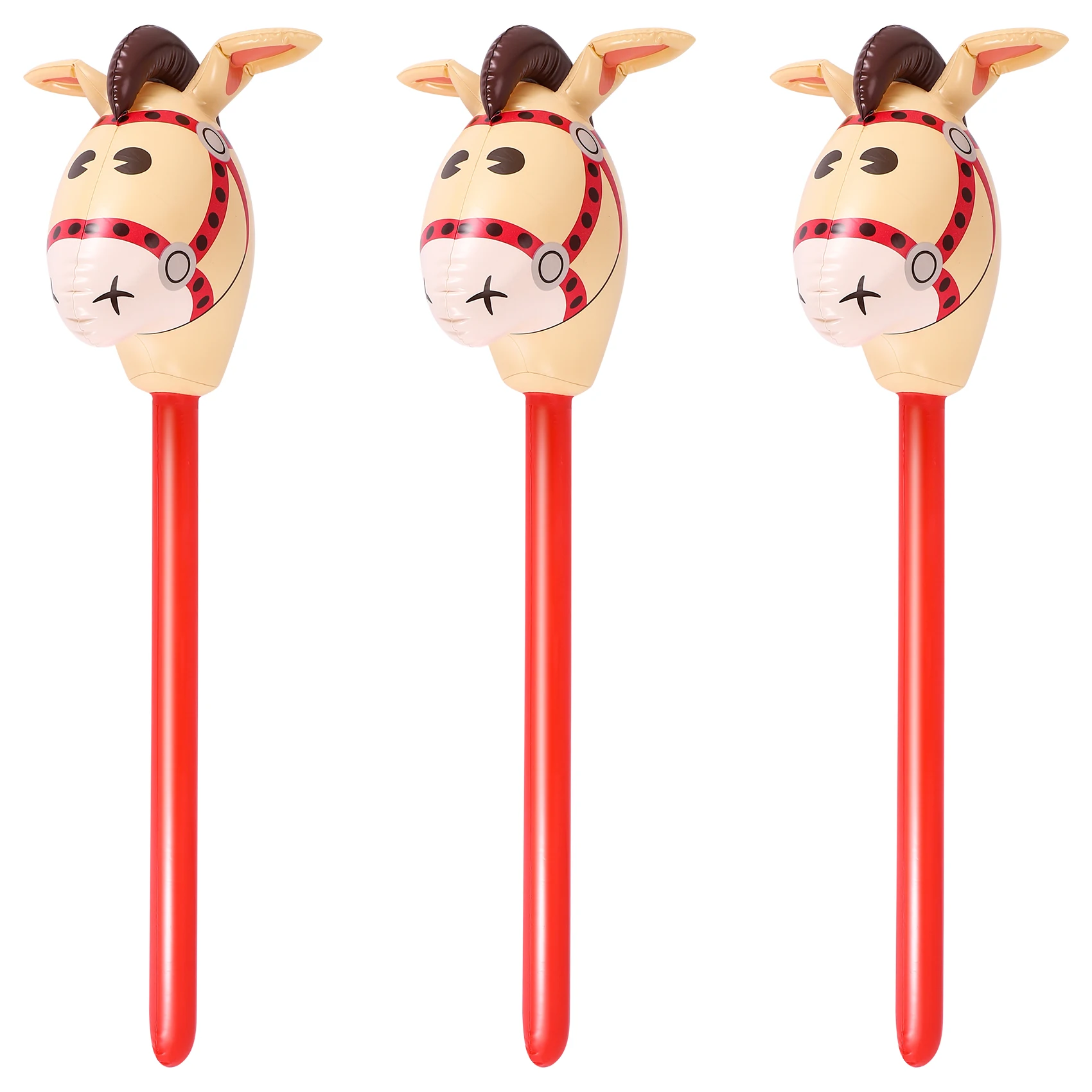 3 PCS Inflatable Horse Heads Cowgirl Stick PVC Balloon Outdoor Educational Toys for Children Babies Birthday Gifts