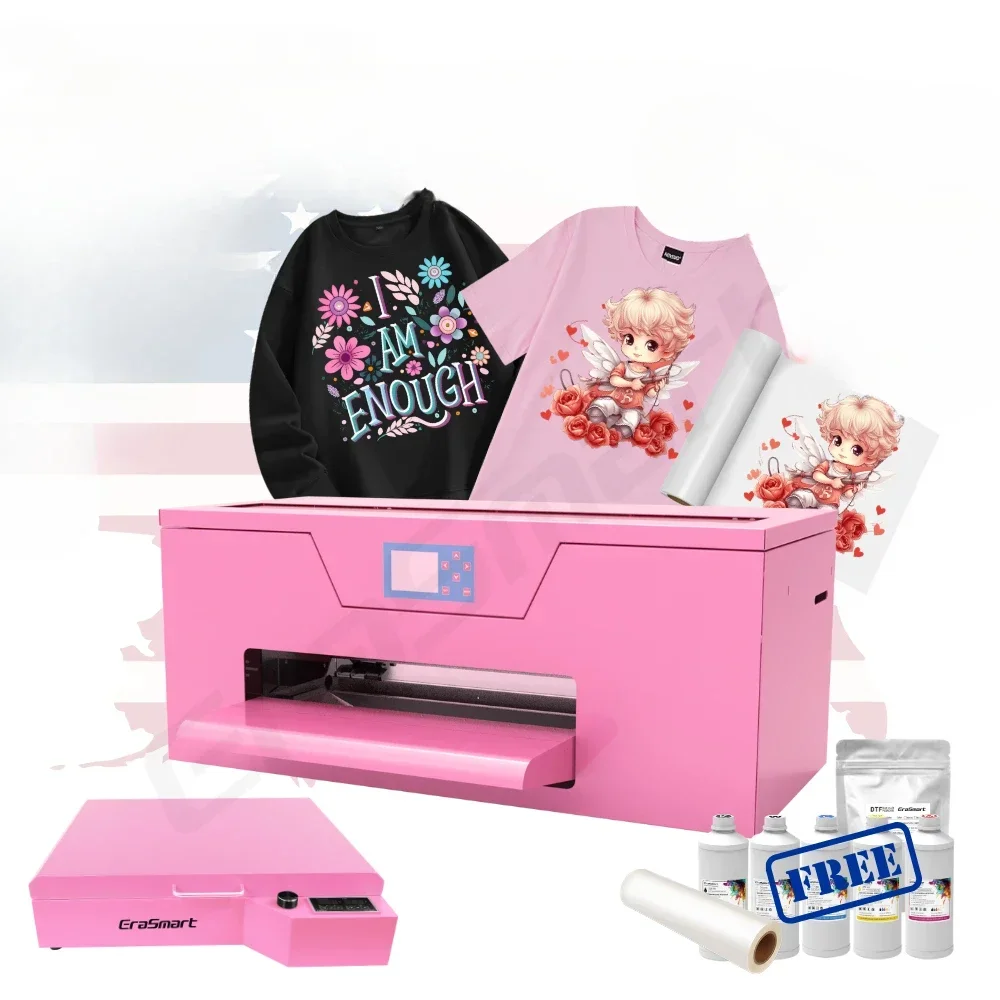 'Erasmart Digital Pink A3 MAX DTF Inkjet Printer XP600 Pet Film 13.8Inch 35CM T Shirt Printing Machine With Oven