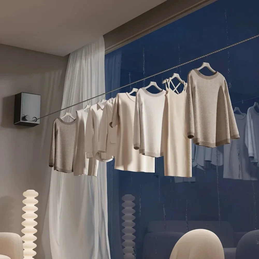 1PC Retractable Clothesline,Stainless Seel Pull-Out Clothes-Drying Machine Rope,Space-Saving Clothes Drying Rack For Household.