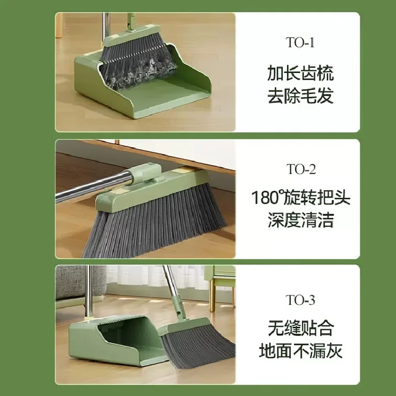 

Household Broom Plus Folding Dustpan Cleaner, Clean Self-standing long Rod Broom Combination Set Broom and Folding Dustpan