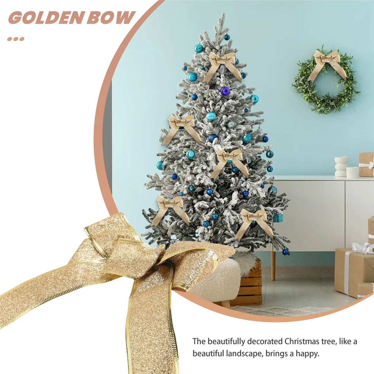 10 шт., украшения для рождественской елки, банты, лента, золото 25x21 см, рождественские украшения