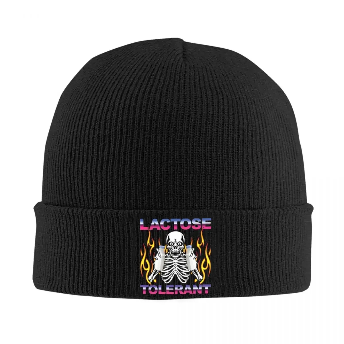 Lactosed-Tolerants Knitted Hat Women's Men's Beanies Winter Hat Acrylic Cow Milk Funny Meme Warm Cap