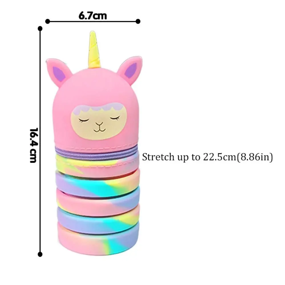 Straight/Folding Unicorn Pen Case Large Capacity Cute Pen Holder Waterproof Silicone Cosmetics Lipstick Storage for Students